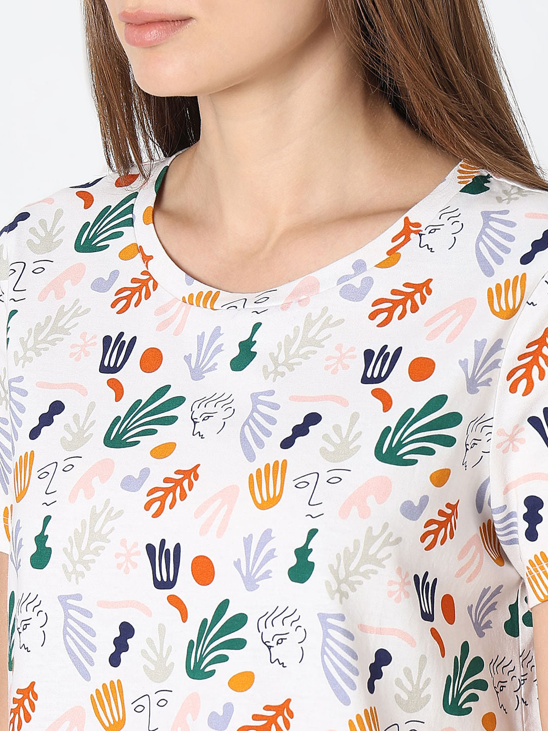 White Printed Cotton T-Shirt