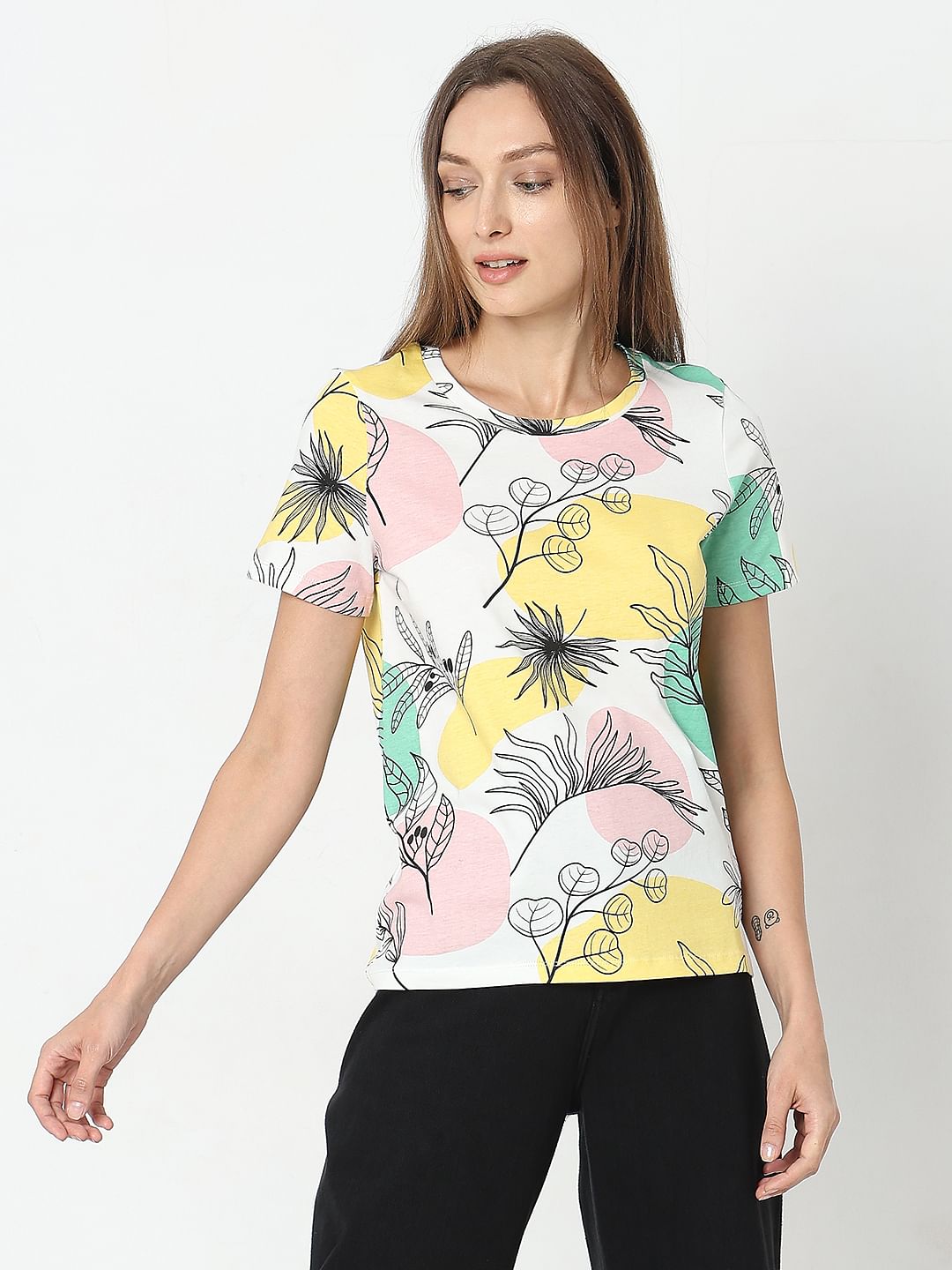 White Printed Cotton T-Shirt