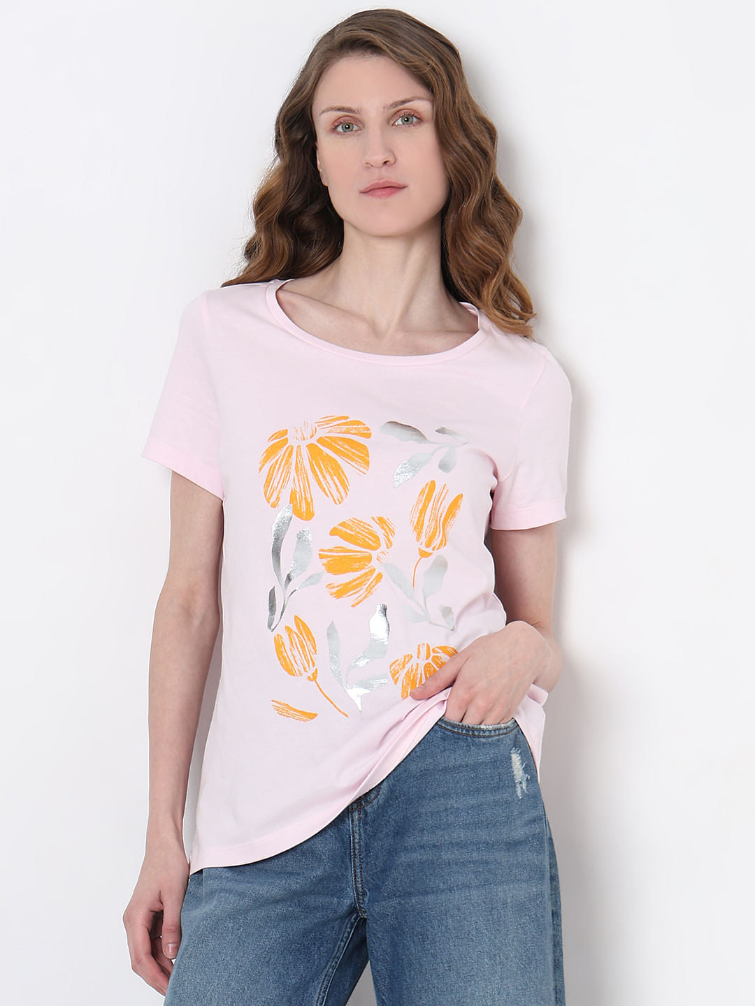 Light Pink Floral Print T-Shirt