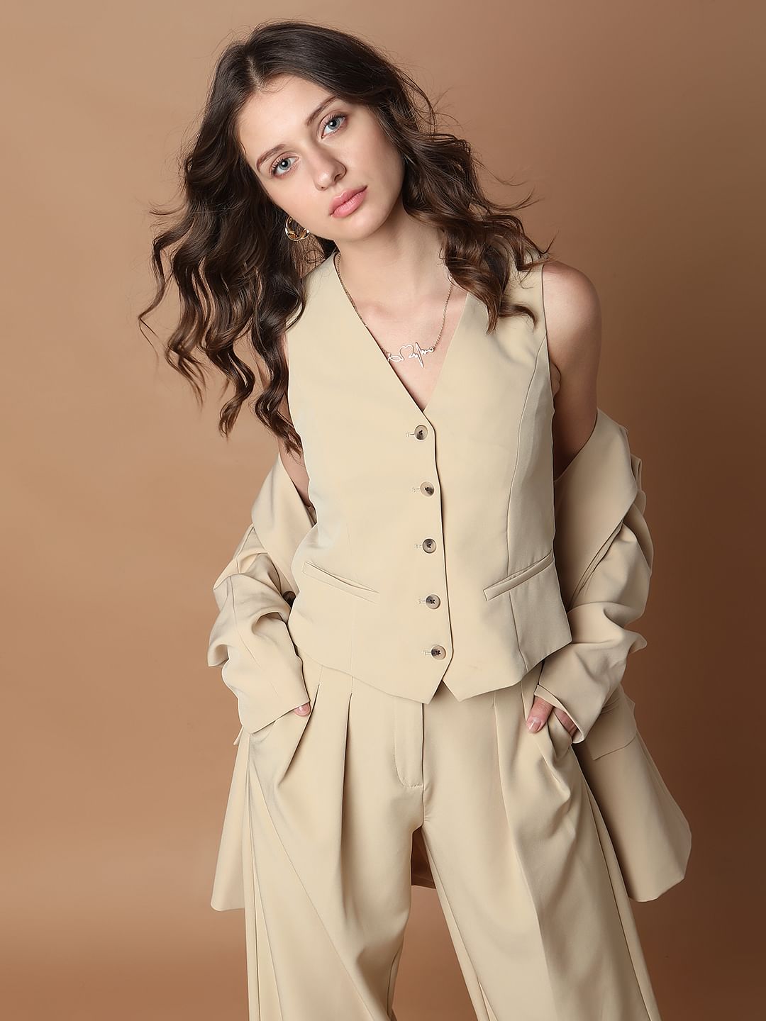 Beige Slim Fit Waistcoat