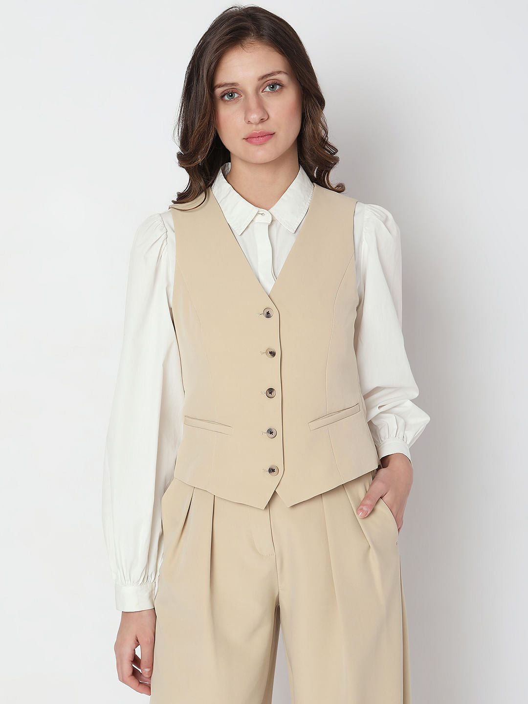 Beige Slim Fit Waistcoat