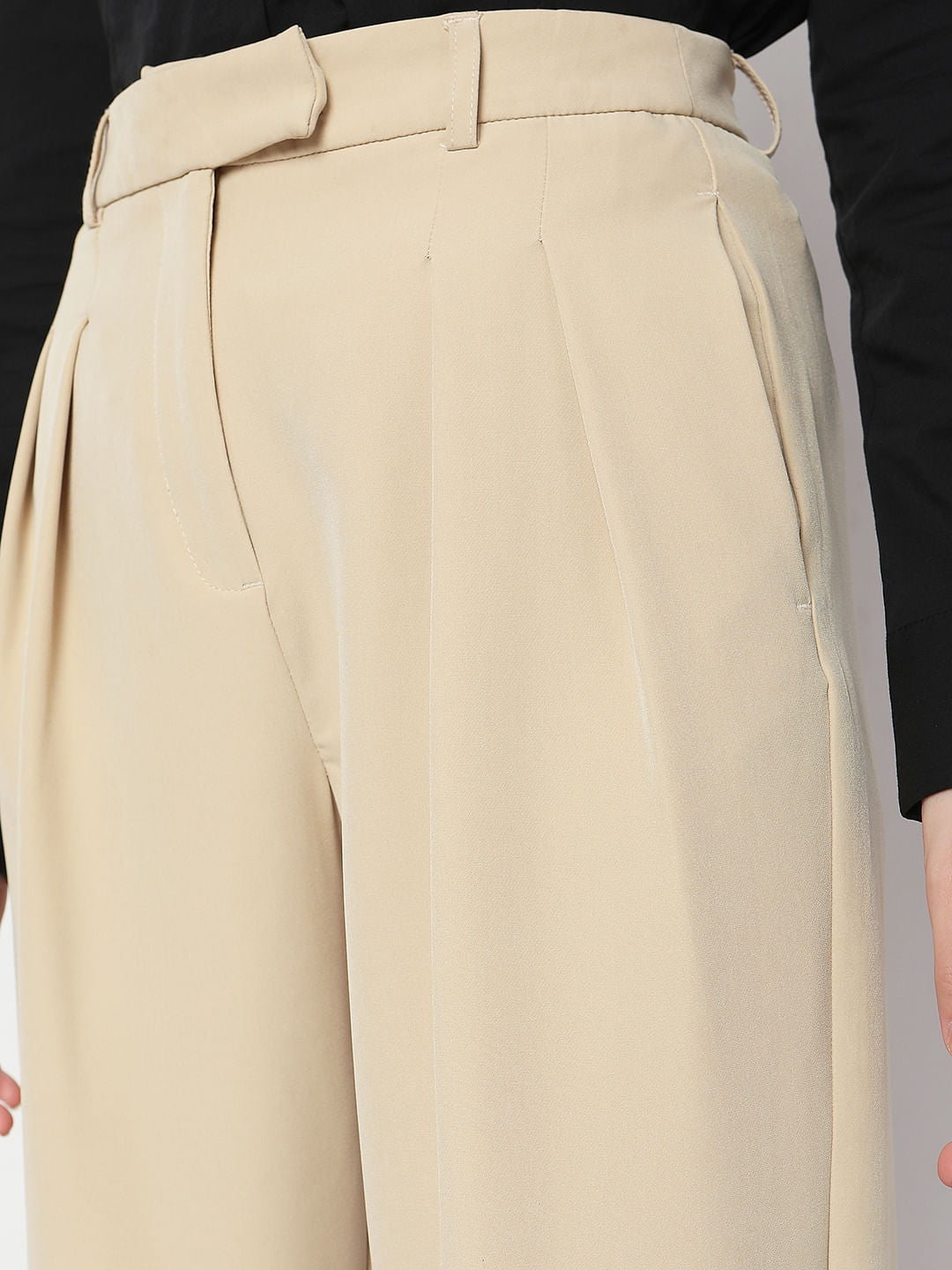Beige High Rise Wide Leg Pants