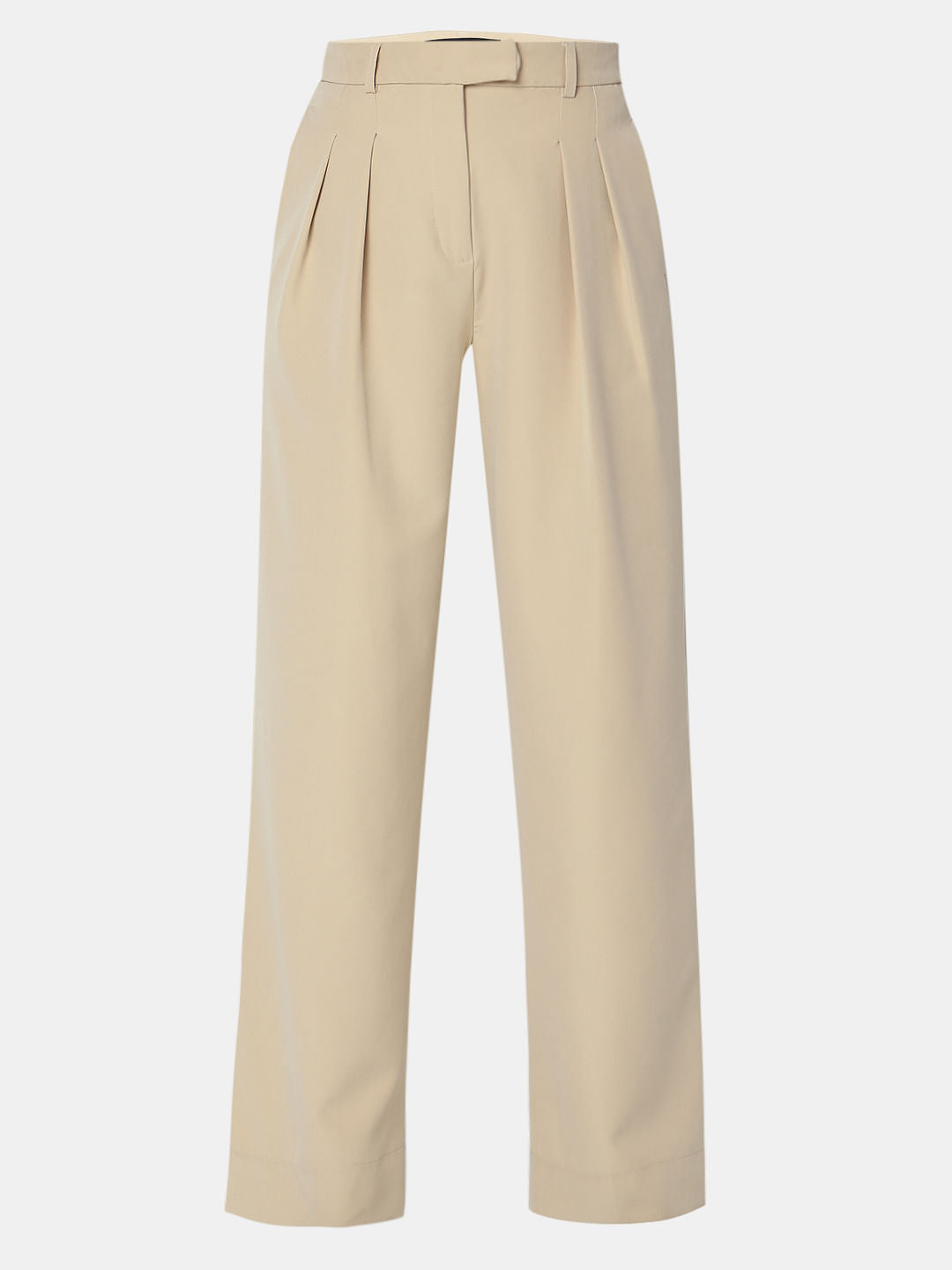 Beige High Rise Wide Leg Pants