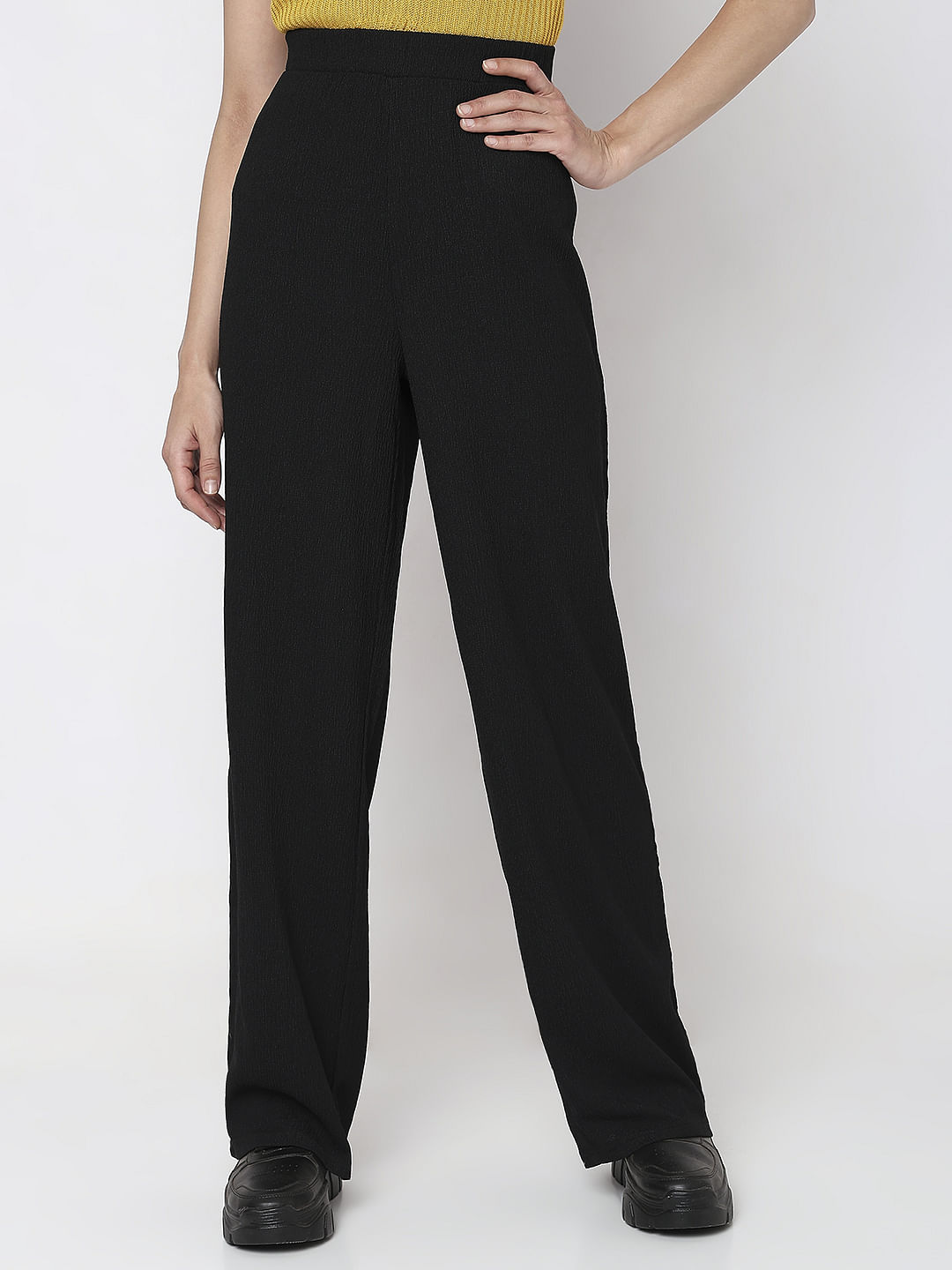 Black High Rise Wide Leg Pants
