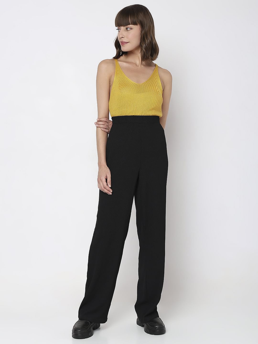 Black High Rise Wide Leg Pants