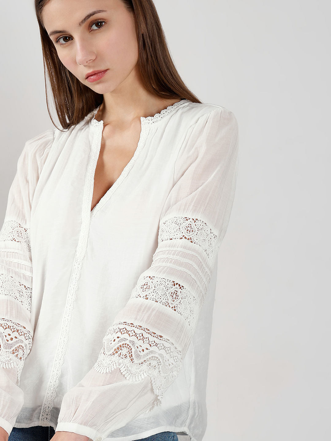 White Lace Detail Top