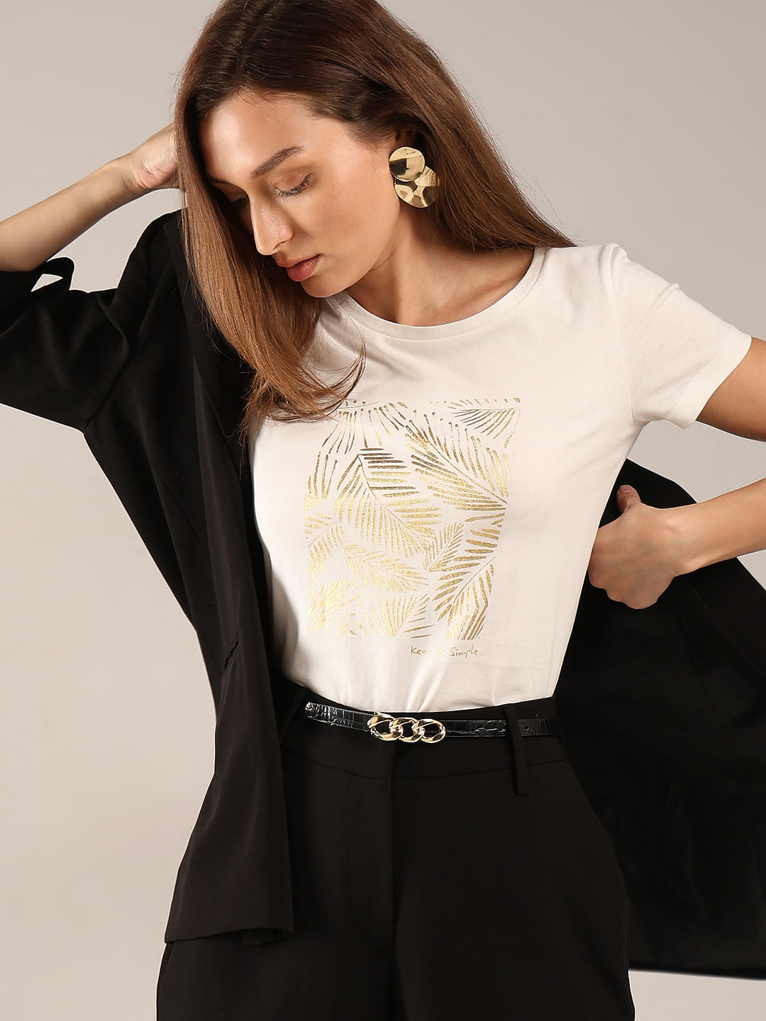 White Foil Graphic Print T-Shirt