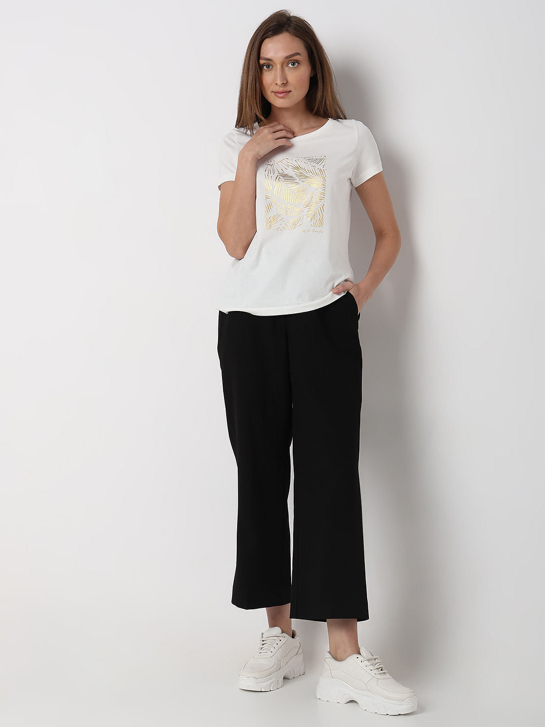 White Foil Graphic Print T-Shirt