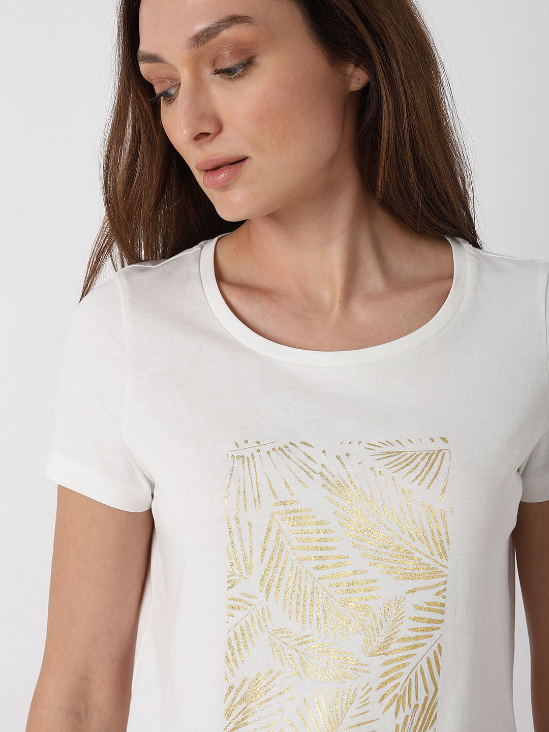 White Foil Graphic Print T-Shirt
