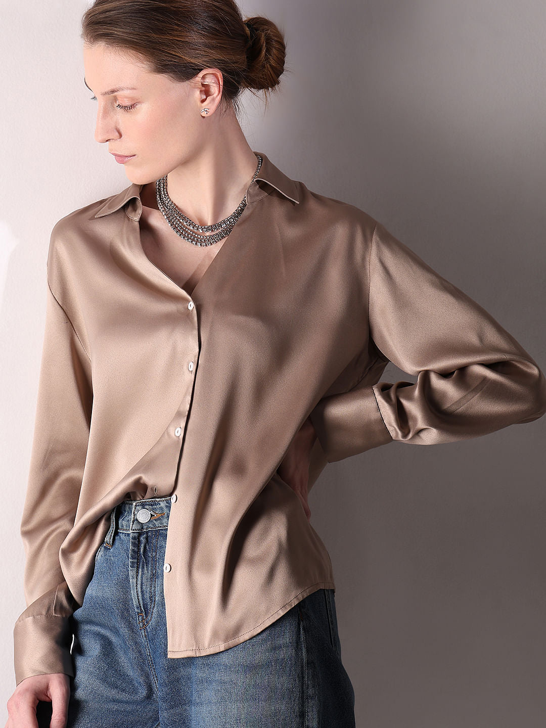 Light Brown Satin Shirt