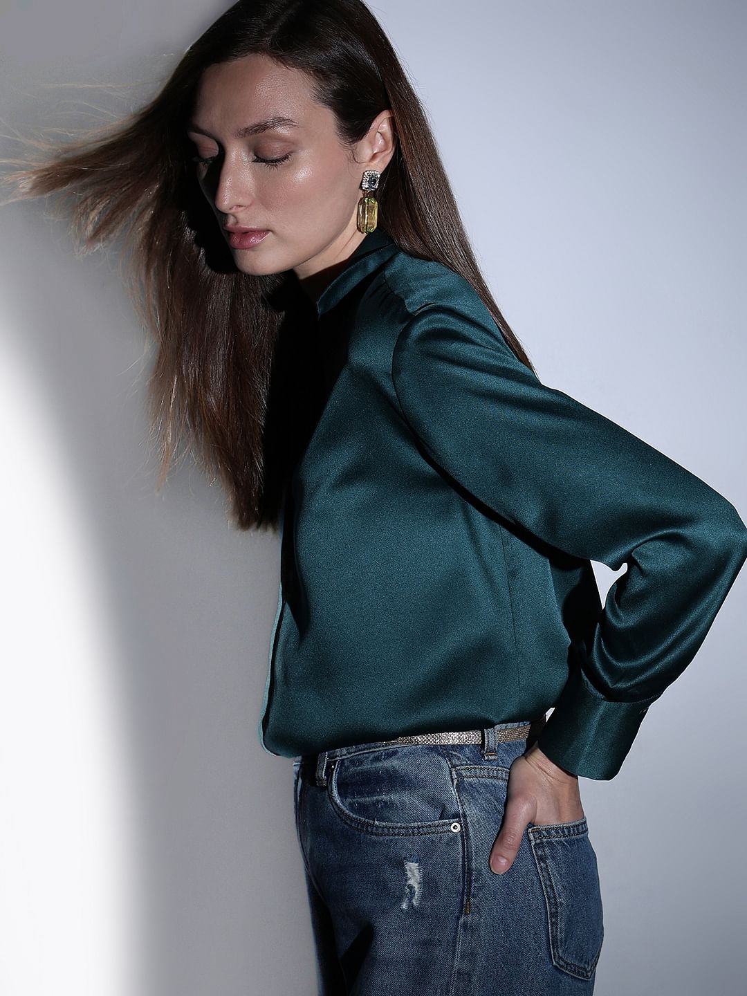 Dark Green Satin Shirt