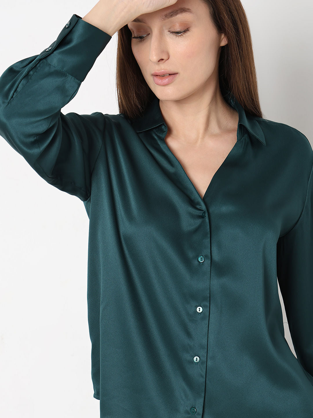 Dark Green Satin Shirt