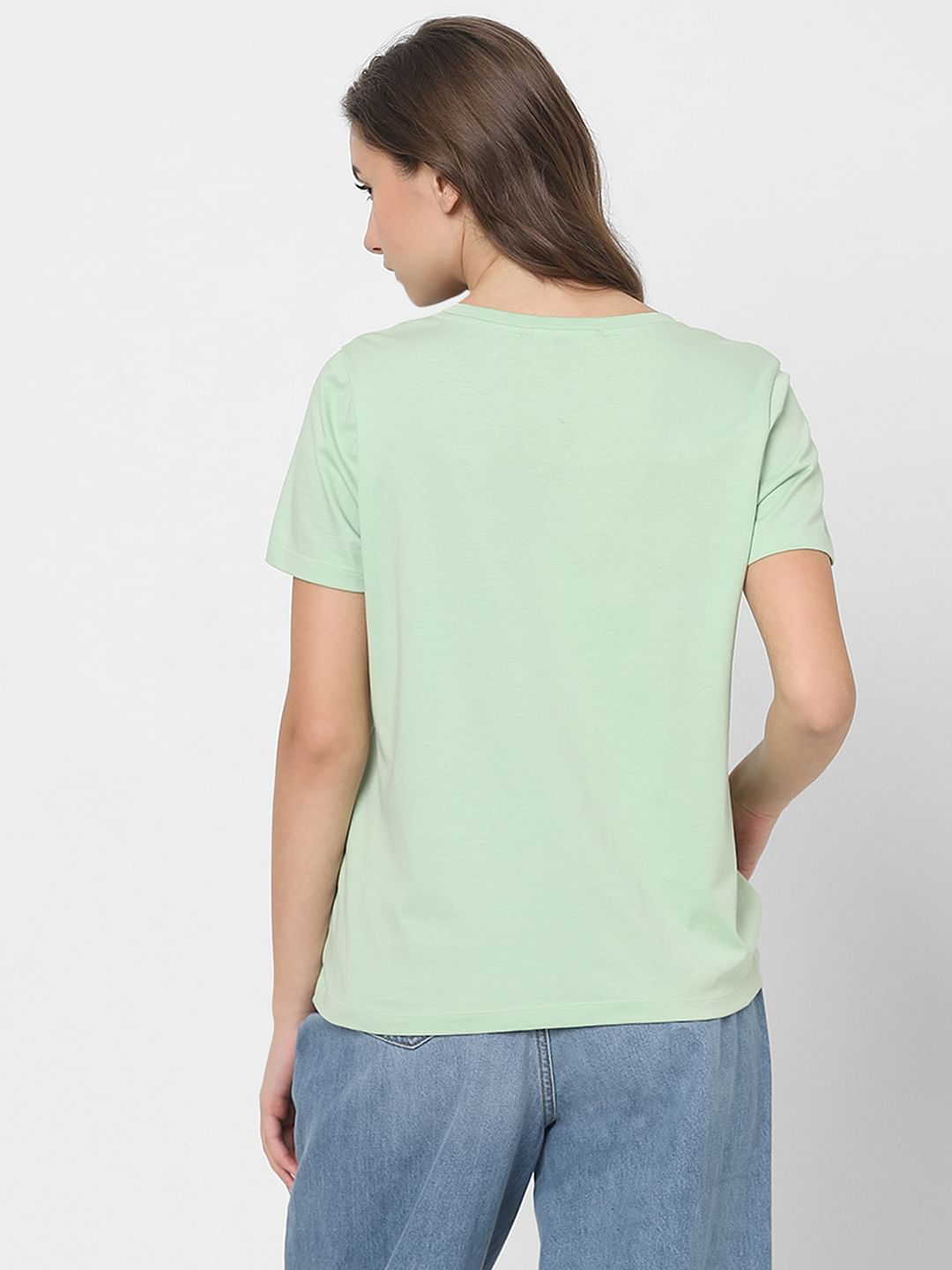 Green Embroidered Text T-Shirt