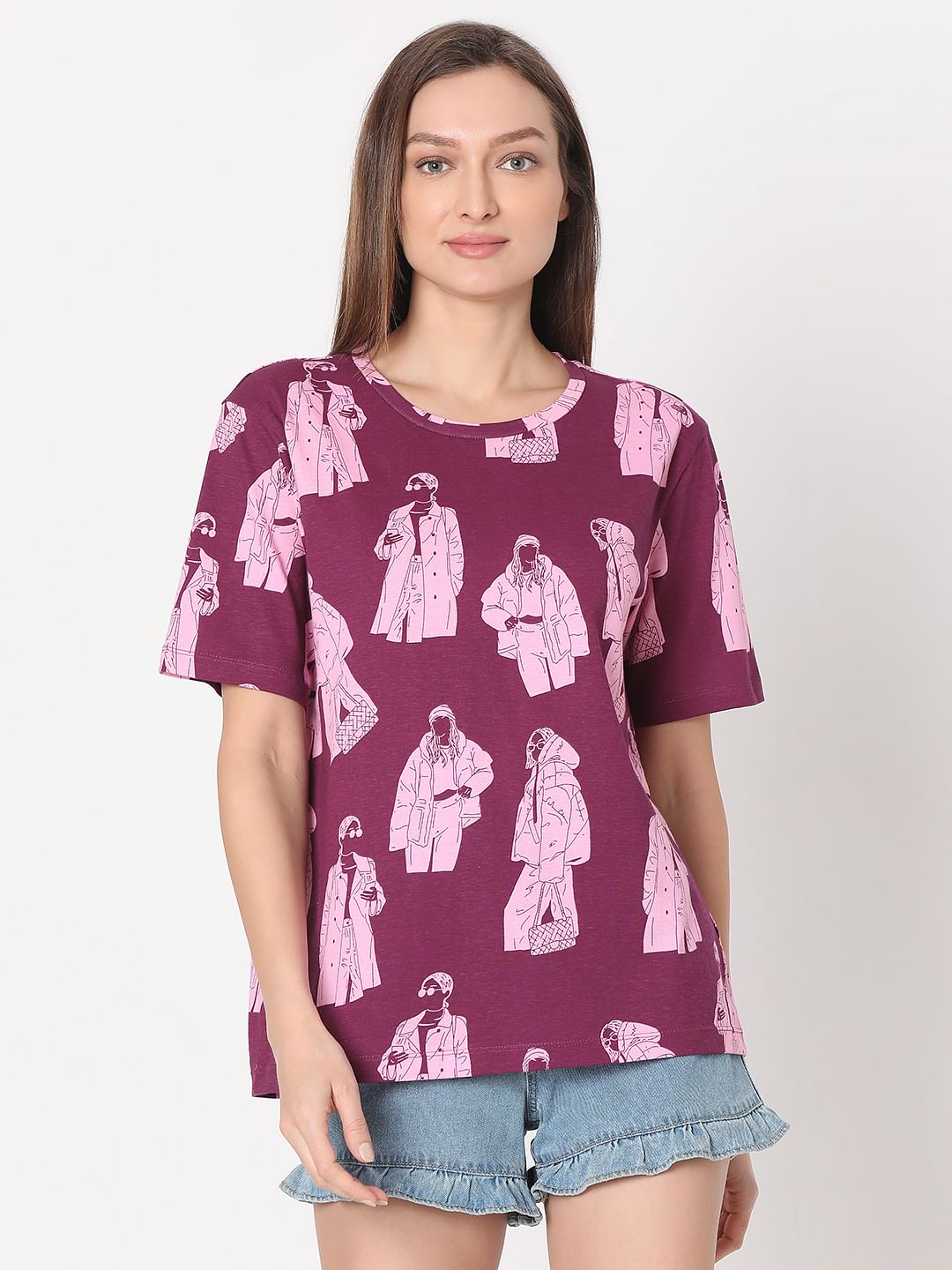 Purple Illustration Print T-Shirt