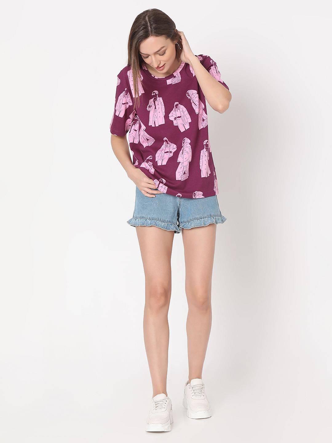 Purple Illustration Print T-Shirt