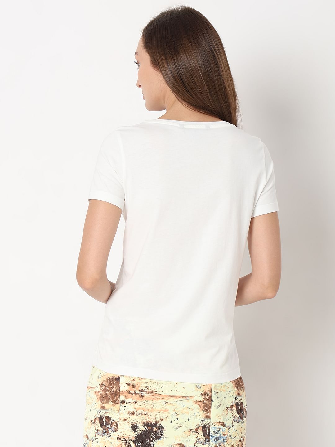 White Foil Floral Print T-Shirt
