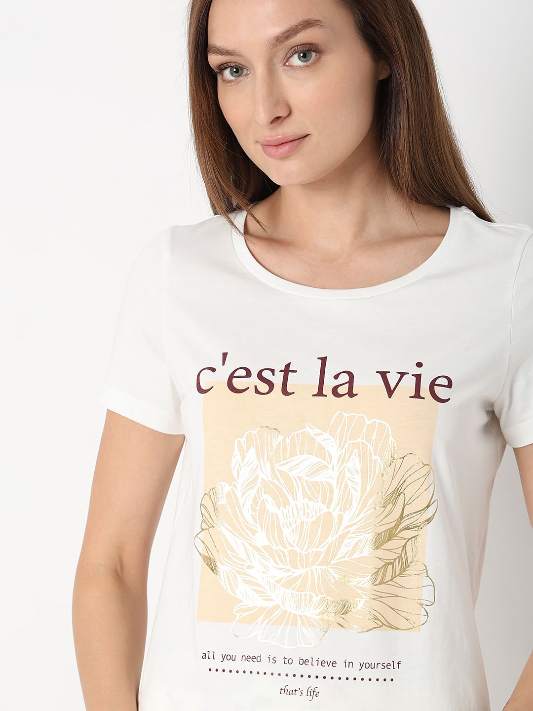White Foil Floral Print T-Shirt
