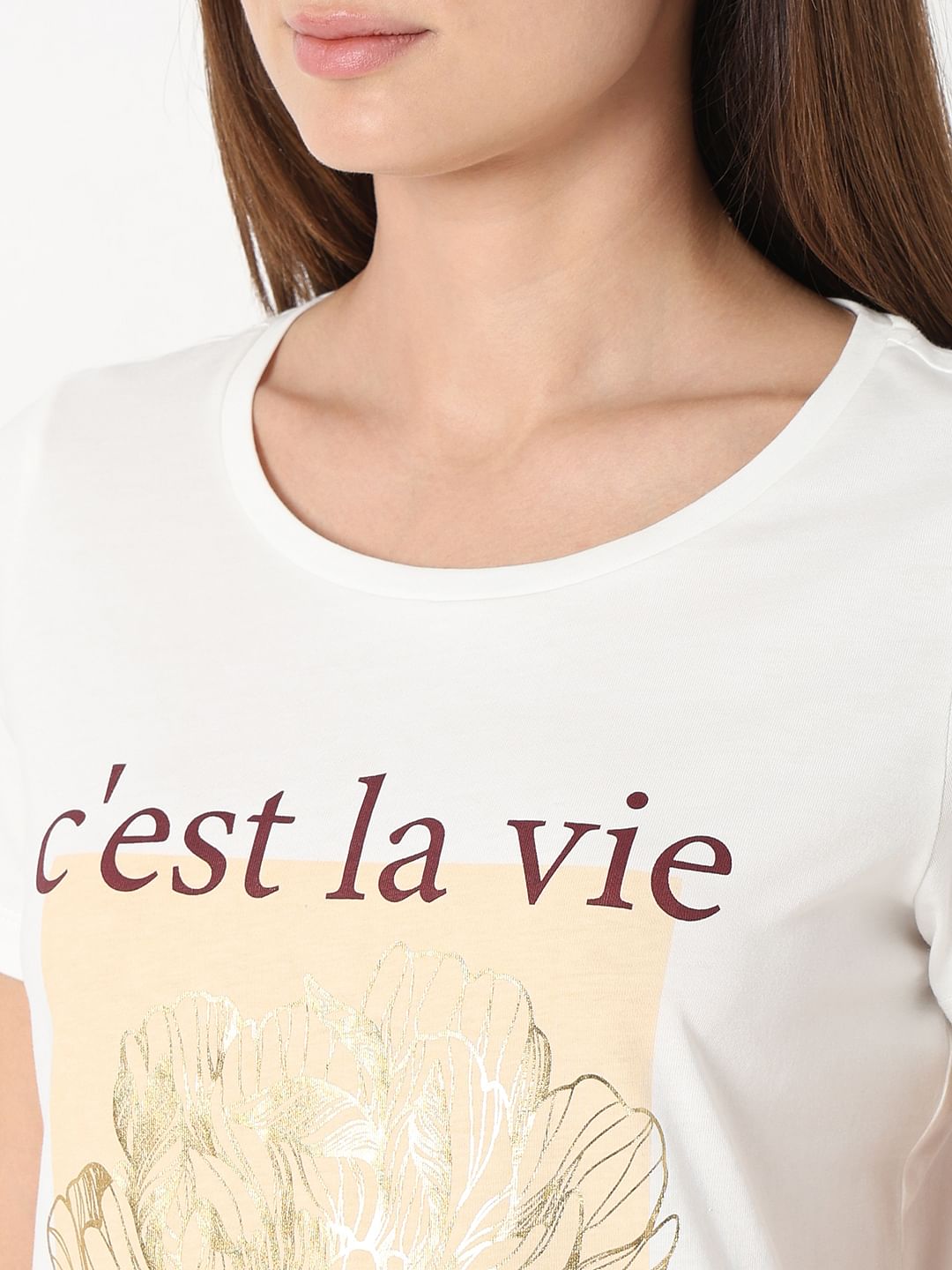 White Foil Floral Print T-Shirt
