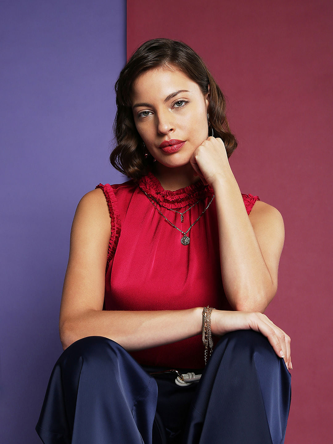 Marquee Red Ruffle Detail Top