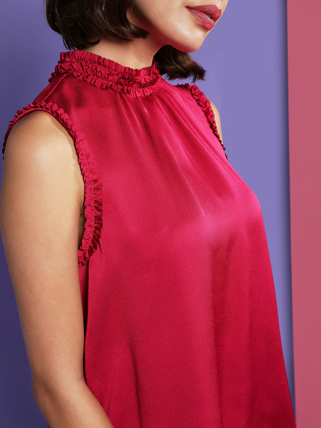 Marquee Red Ruffle Detail Top