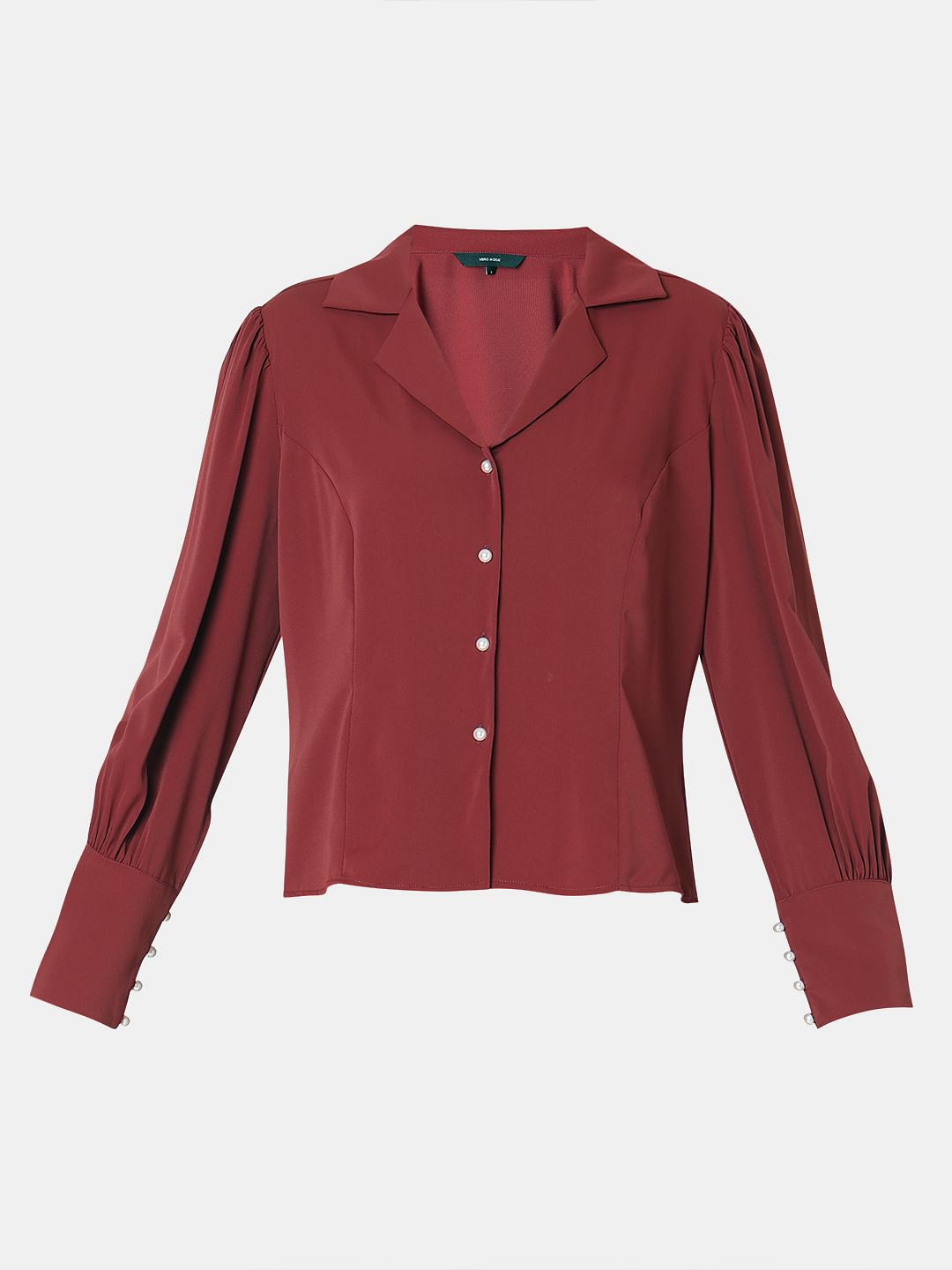 Brick Red Cuffed Sleeves Shirt