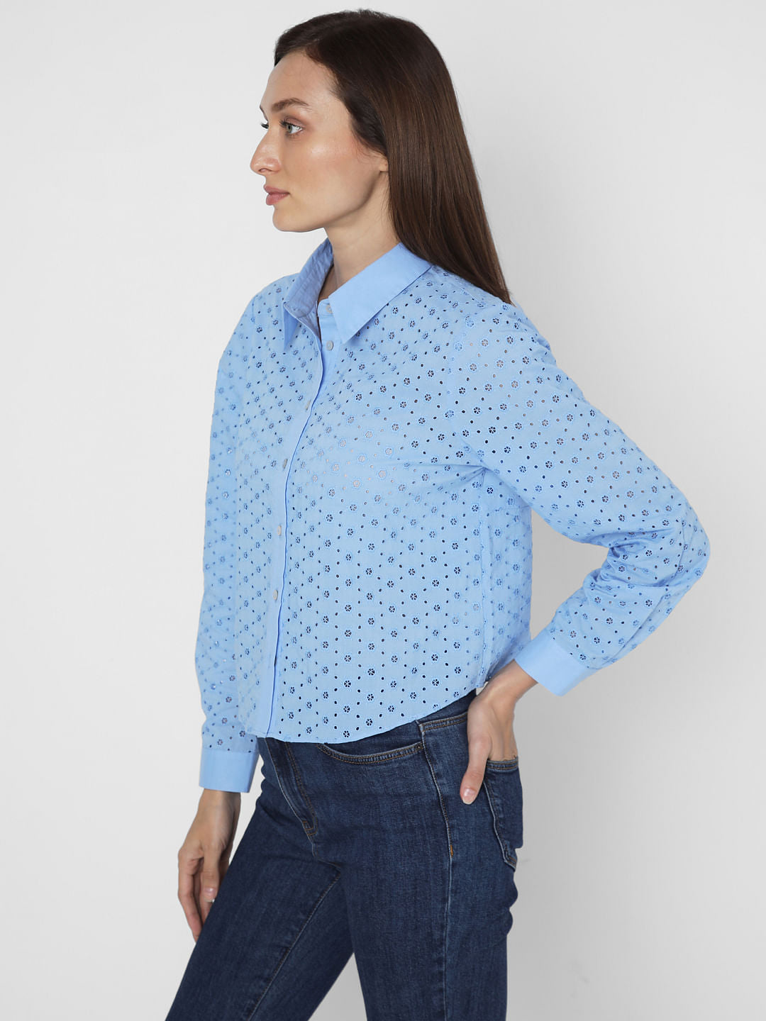 Blue Schiffli Cotton Shirt