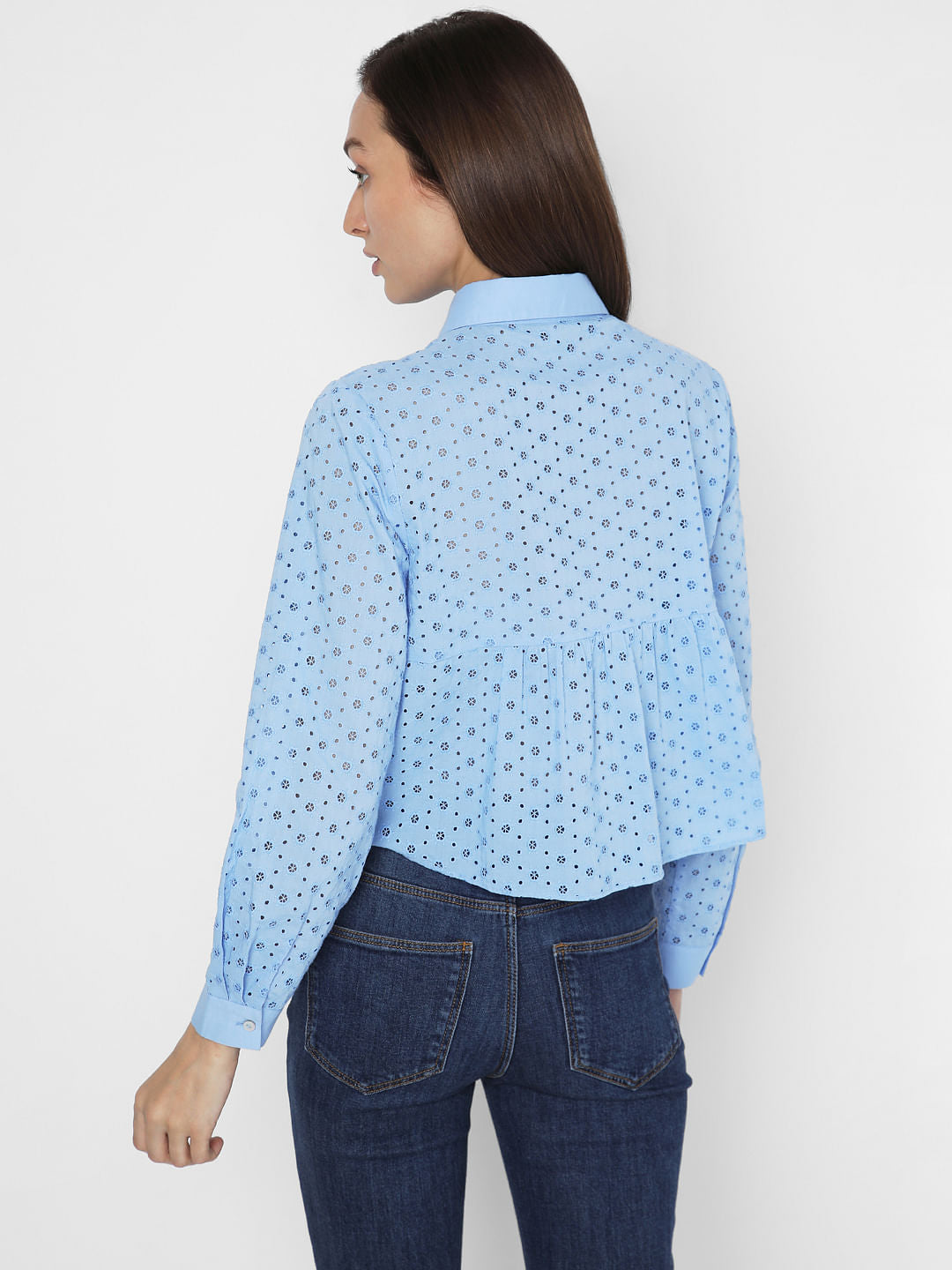 Blue Schiffli Cotton Shirt