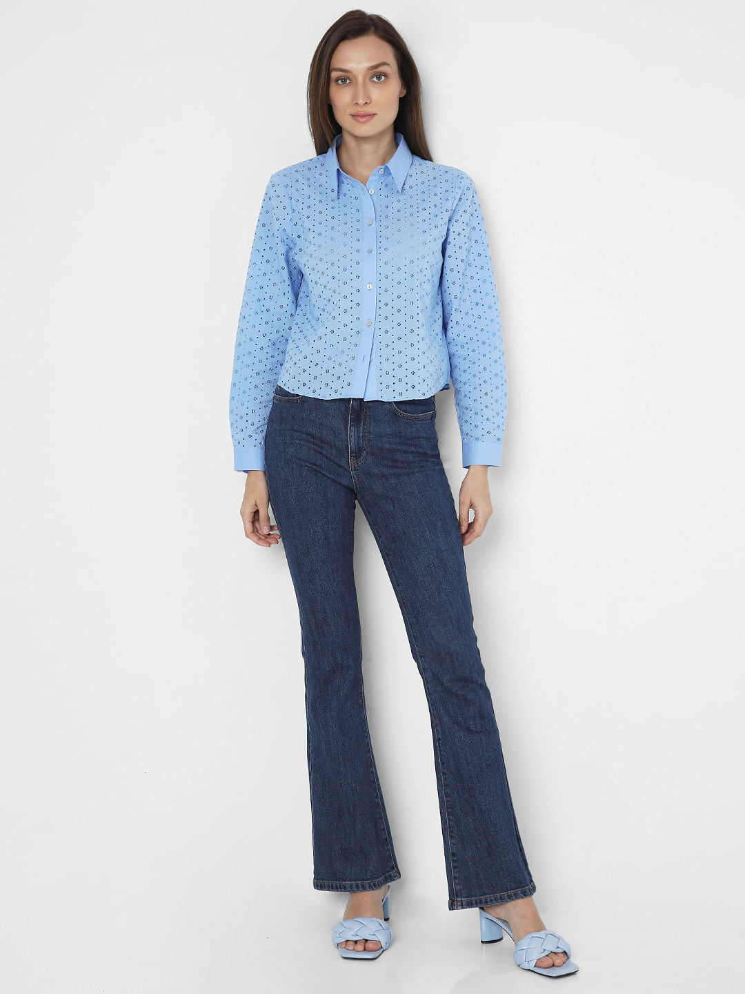 Blue Schiffli Cotton Shirt