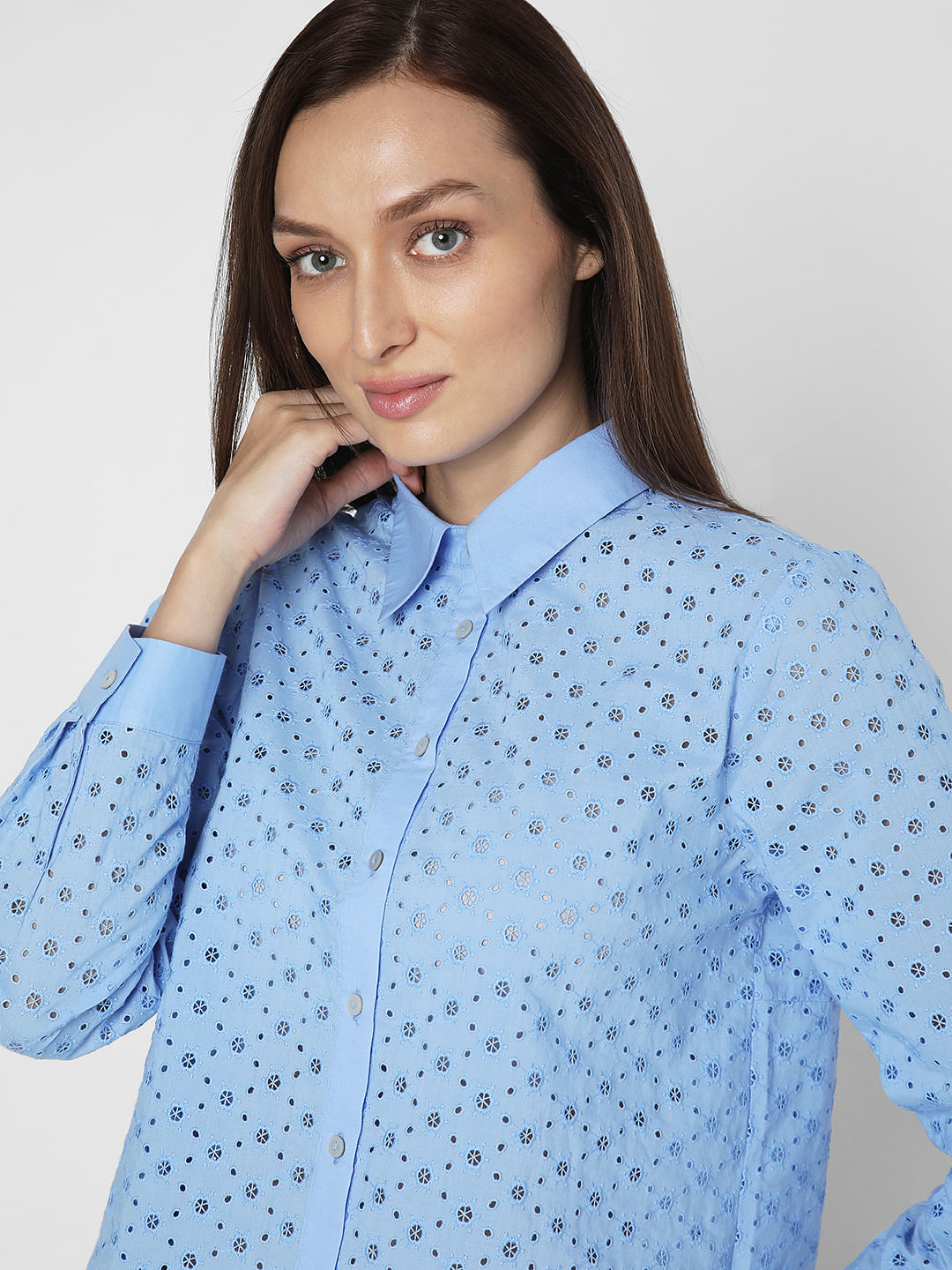 Blue Schiffli Cotton Shirt