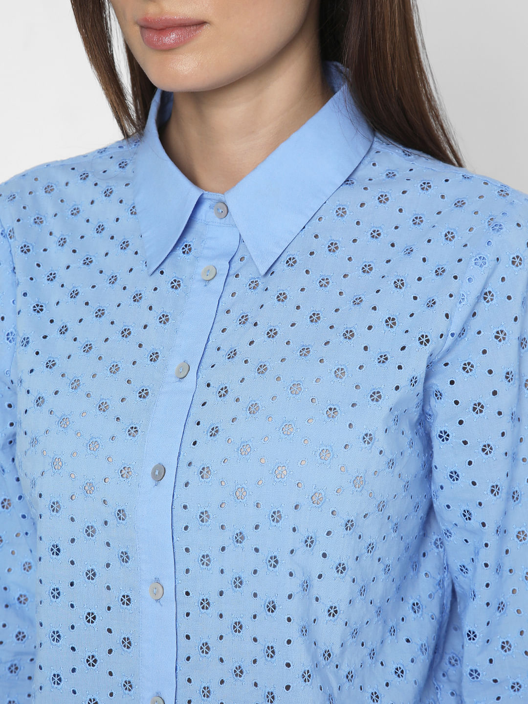 Blue Schiffli Cotton Shirt