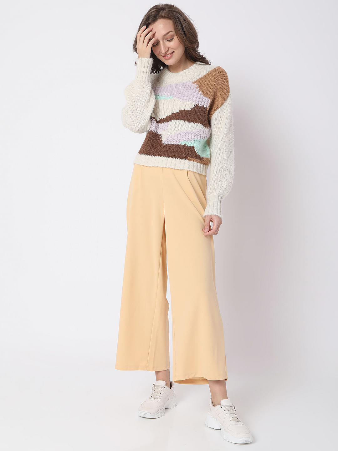Beige Abstract Print Sweater