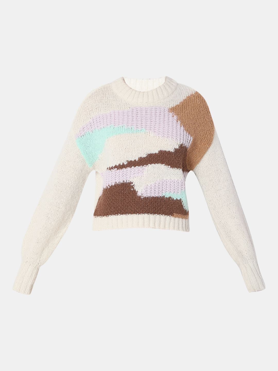 Beige Abstract Print Sweater