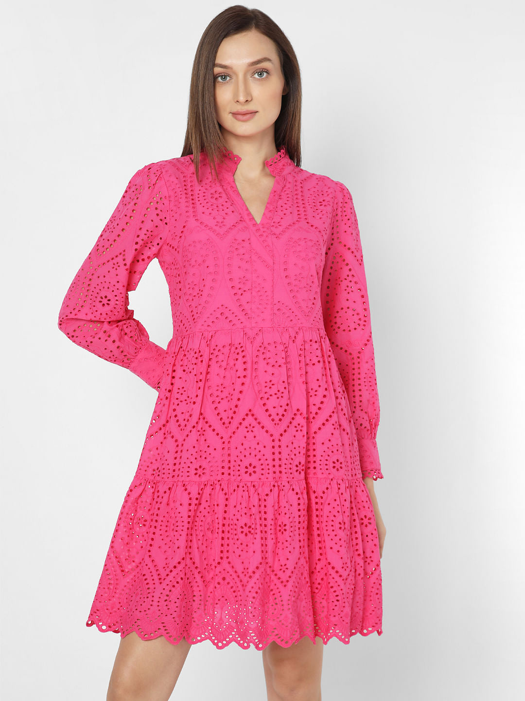 Pink Schiffli Fit & Flare Dress