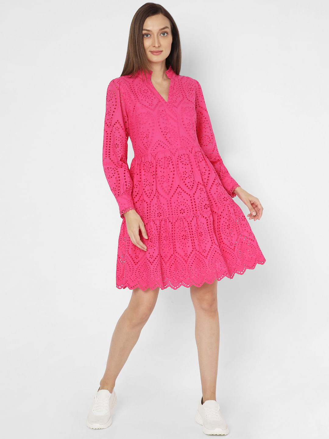 Pink Schiffli Fit & Flare Dress