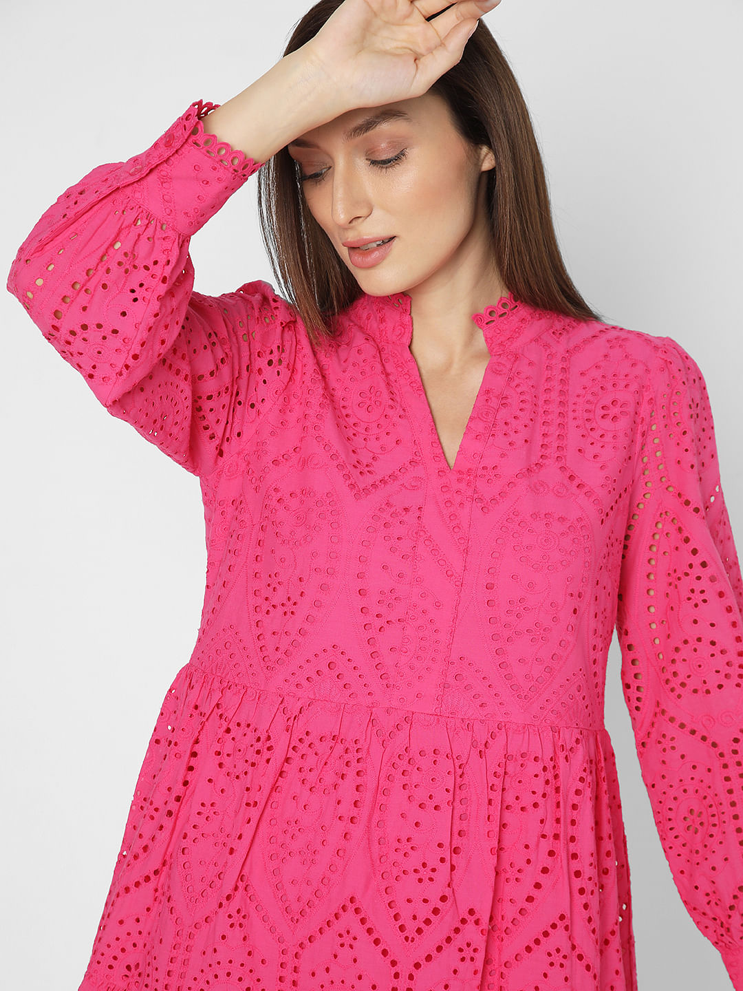 Pink Schiffli Fit & Flare Dress