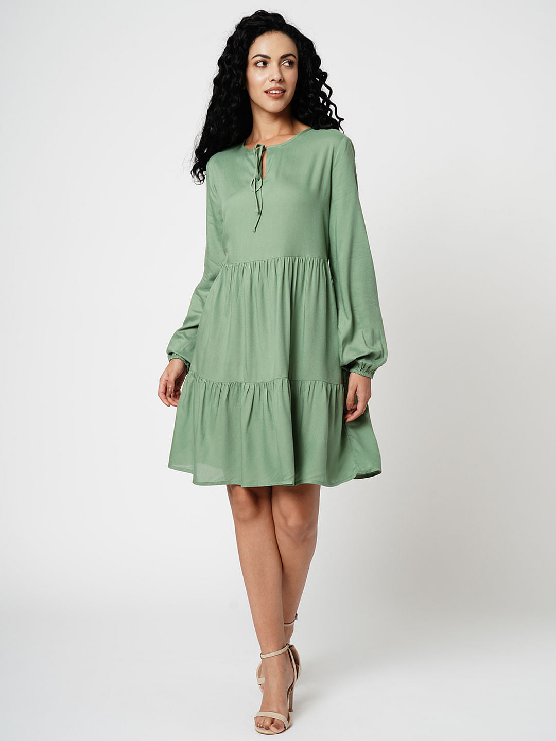 I.Scenery By Vero Moda Green Tiered Dress