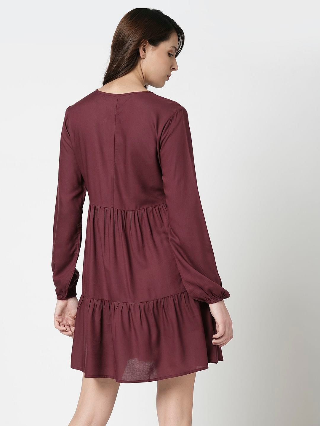 I.Scenery By Vero Moda Maroon Tiered Dress
