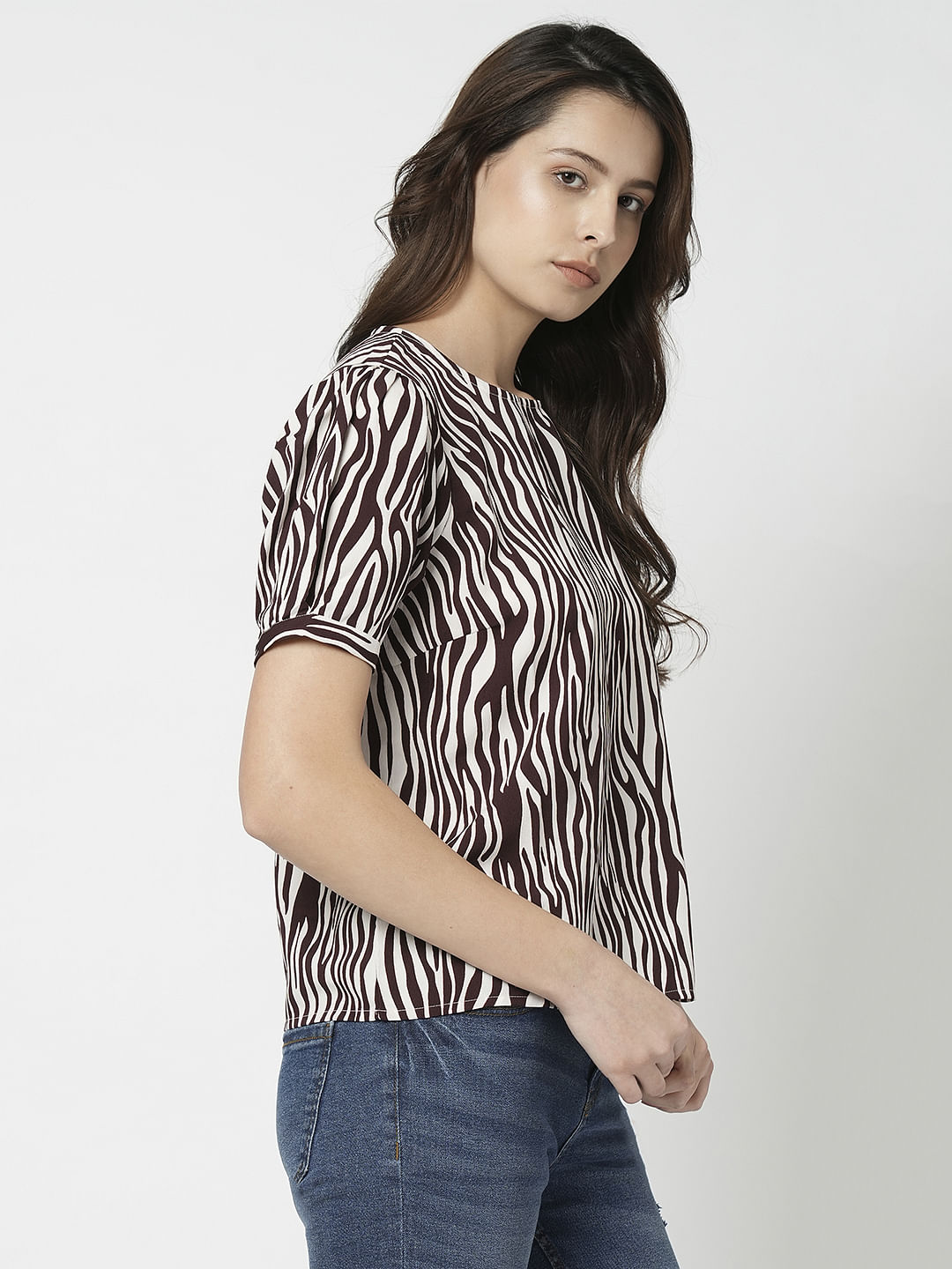 I.Scenery By Vero Moda Brown & White Printed Top