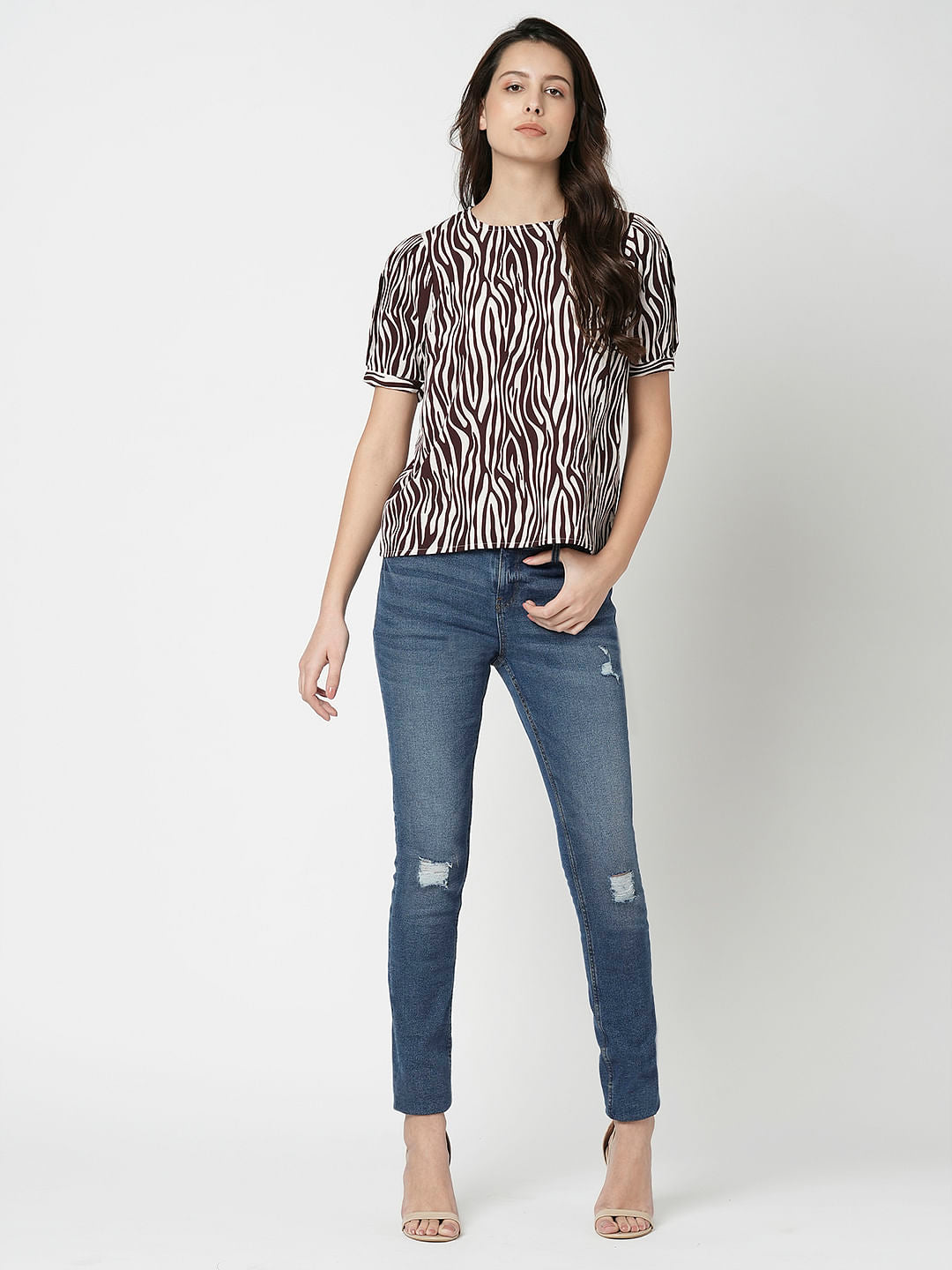 I.Scenery By Vero Moda Brown & White Printed Top