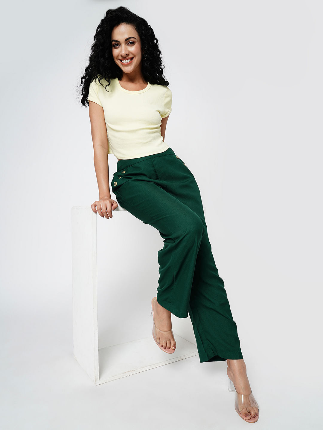 I.Scenery By Vero Moda Green High Rise Pants