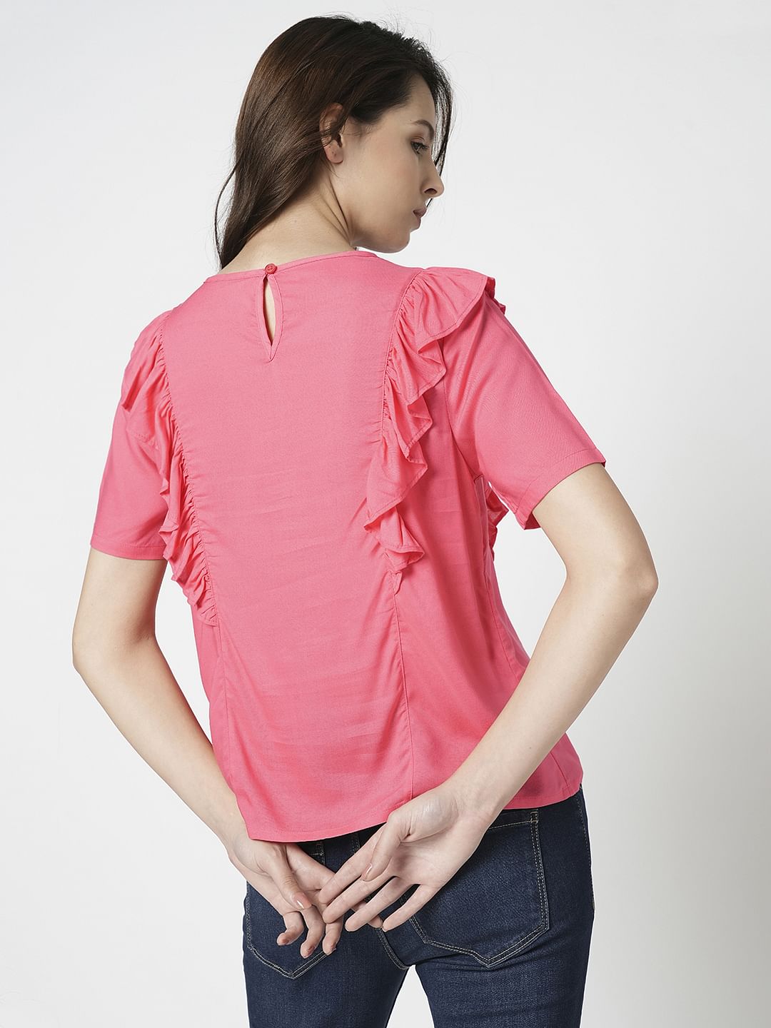 I.Scenery By Vero Moda Pink Frill Detail Top