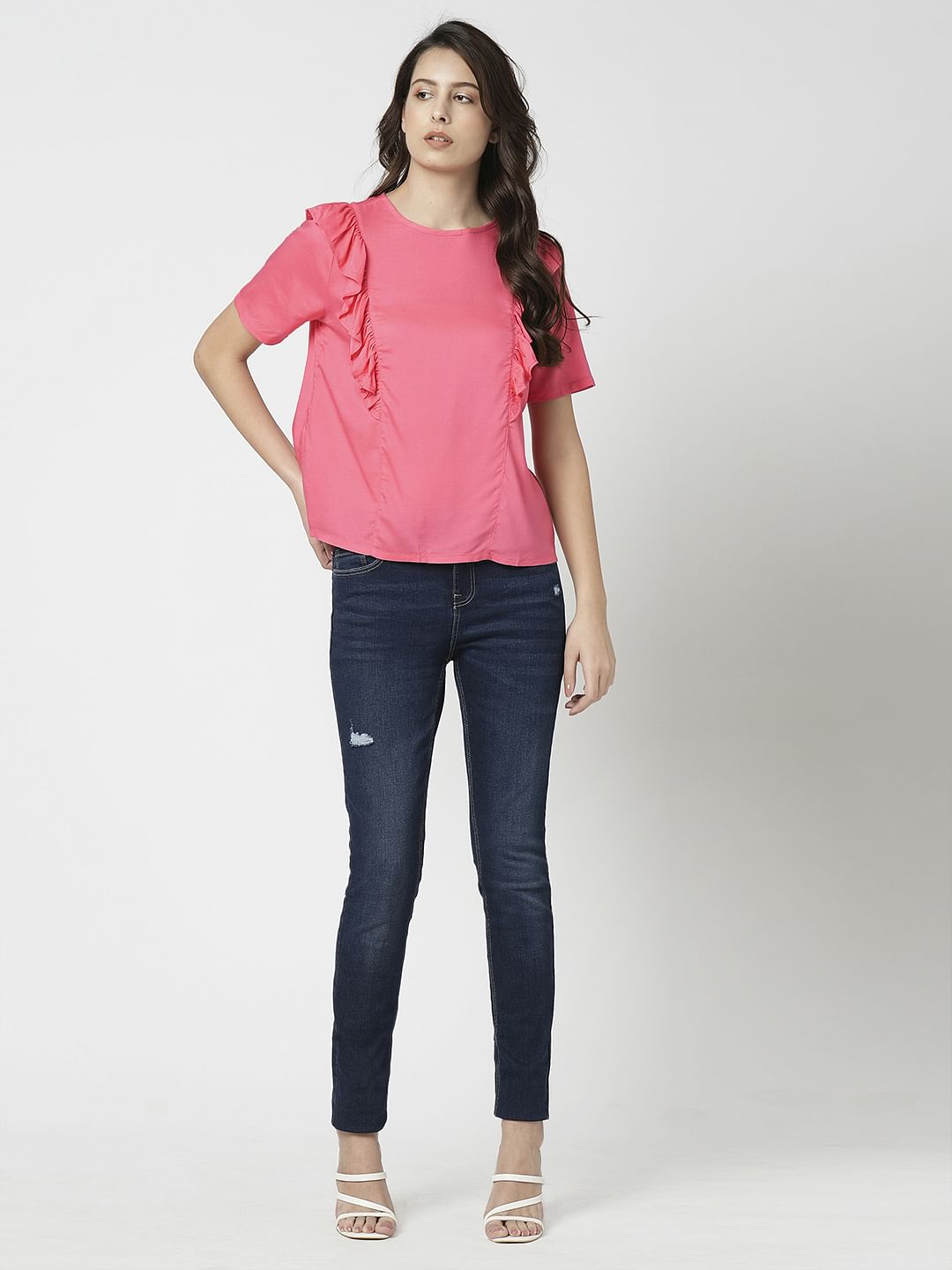 I.Scenery By Vero Moda Pink Frill Detail Top