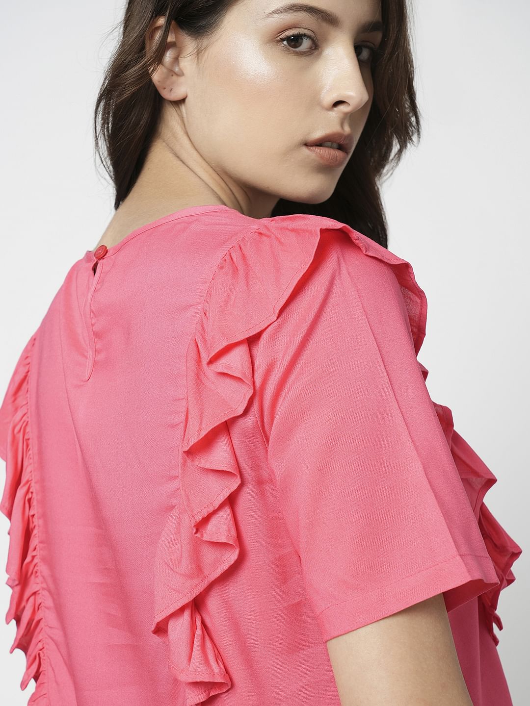 I.Scenery By Vero Moda Pink Frill Detail Top