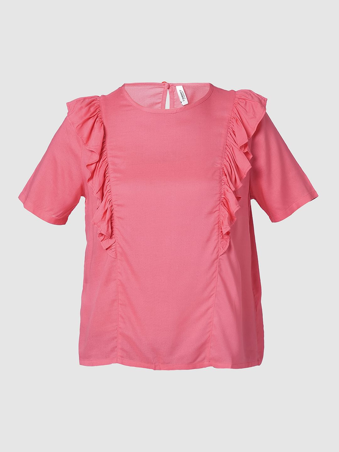 I.Scenery By Vero Moda Pink Frill Detail Top