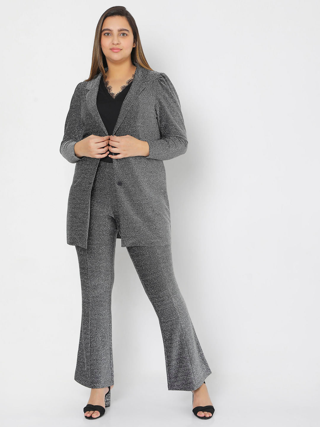 Curve Grey Lurex Co-Ord Blazer