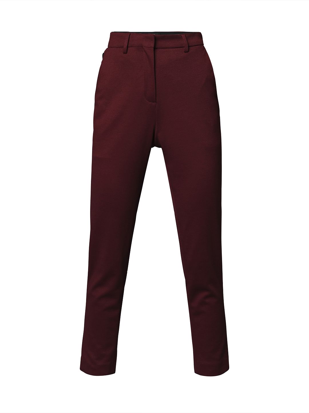 Maroon High Rise Tailored Slim Fit Pants