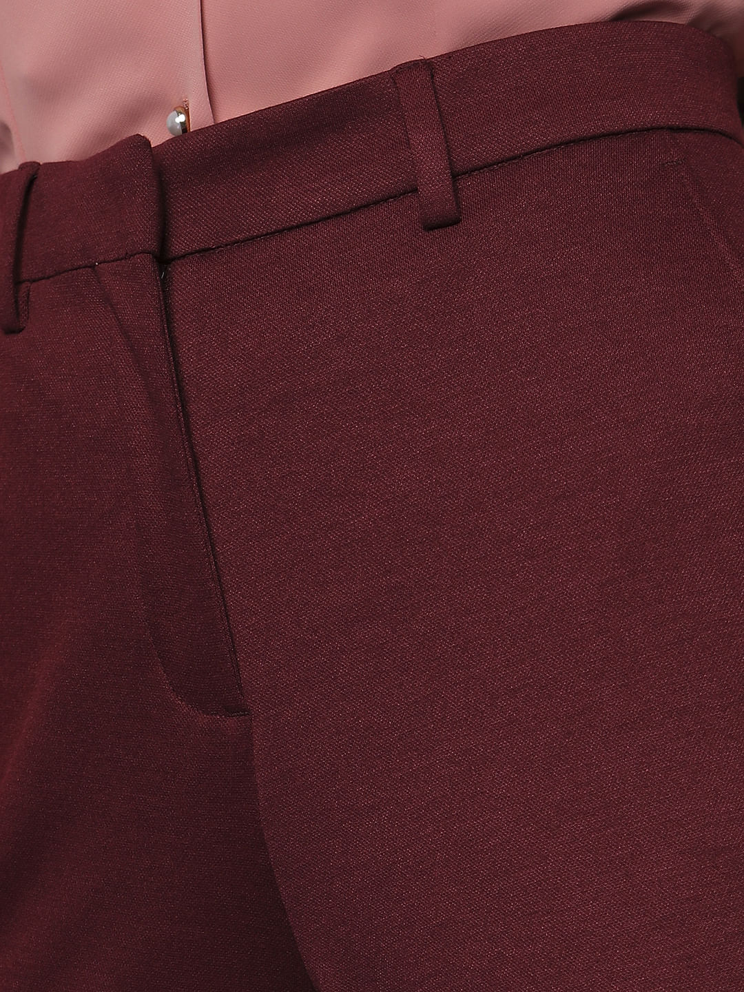 Maroon High Rise Tailored Slim Fit Pants