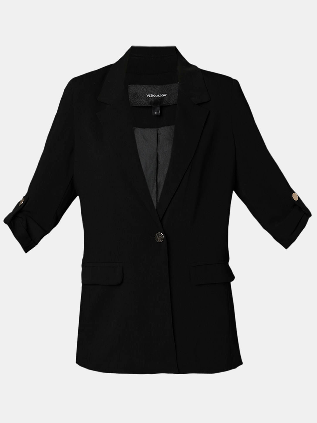 Black 3/4Th Sleeves Formal Blazer