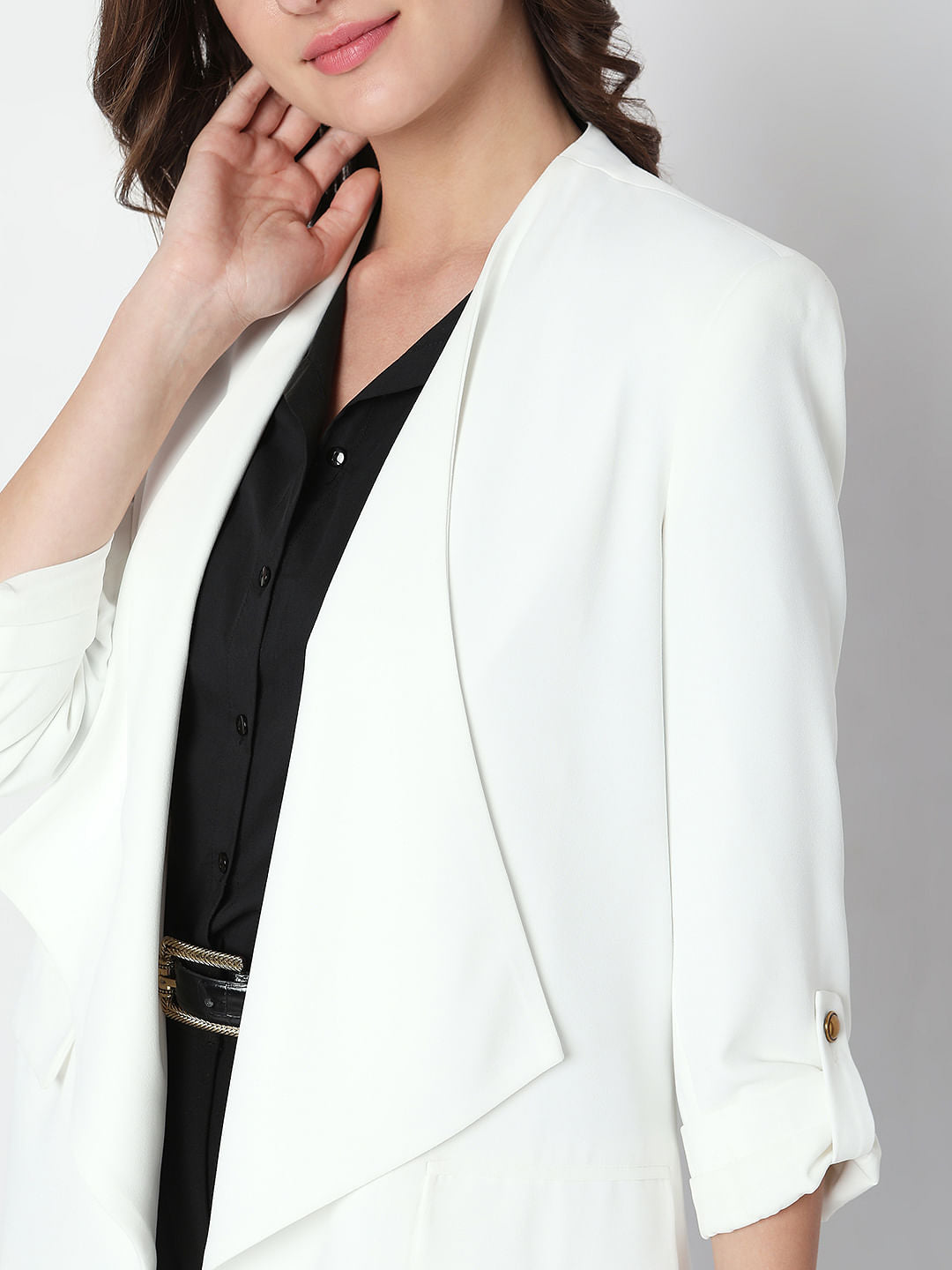 White Waterfall Collar Blazer