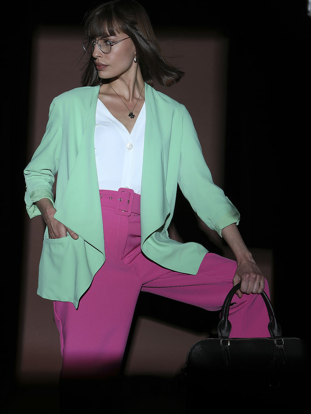 Light Green Front Open Blazer